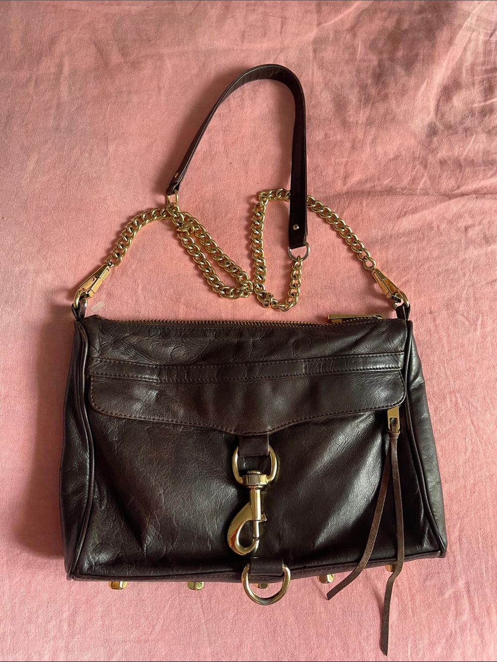 Rebecca Minkoff Chocolate Brown Leather Shoulder Bag with Gold Hardware